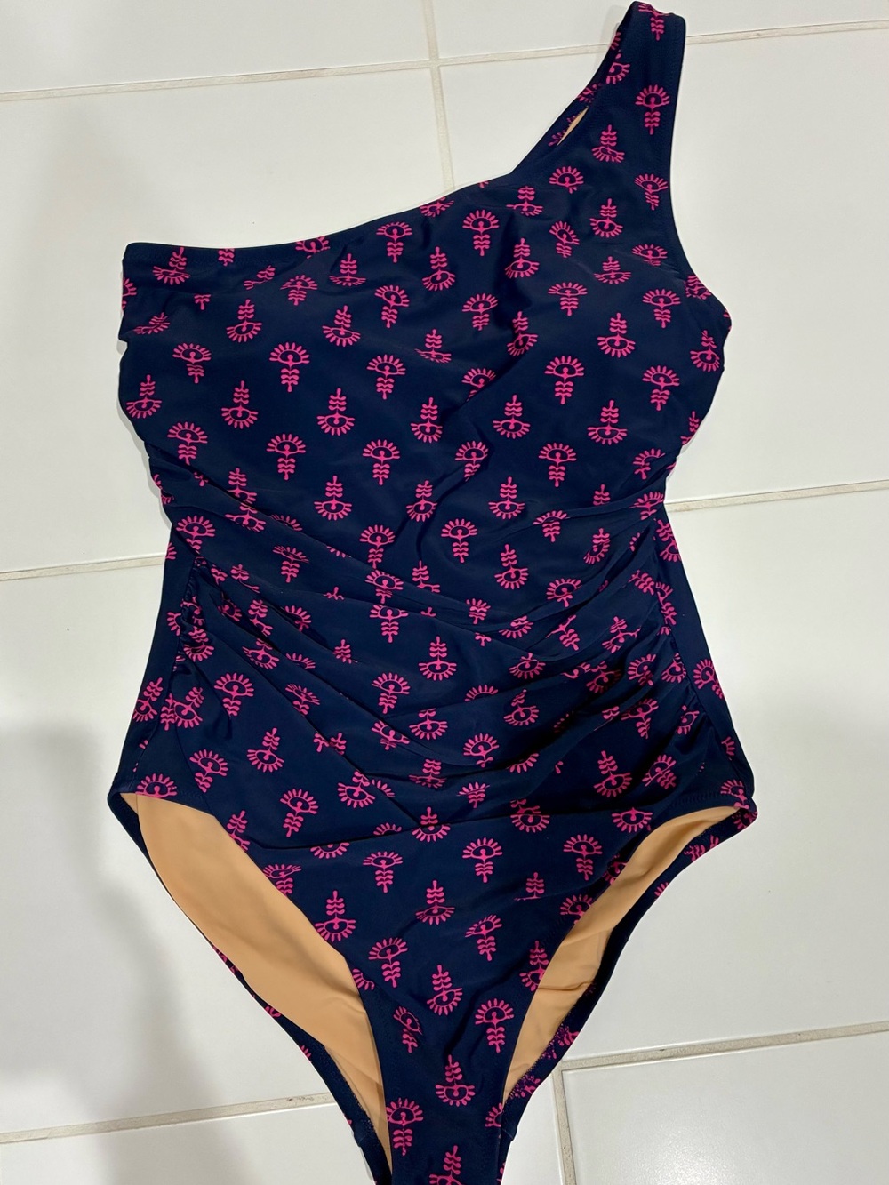 J. Crew one Shoulder Navy and Pink Swimsuit